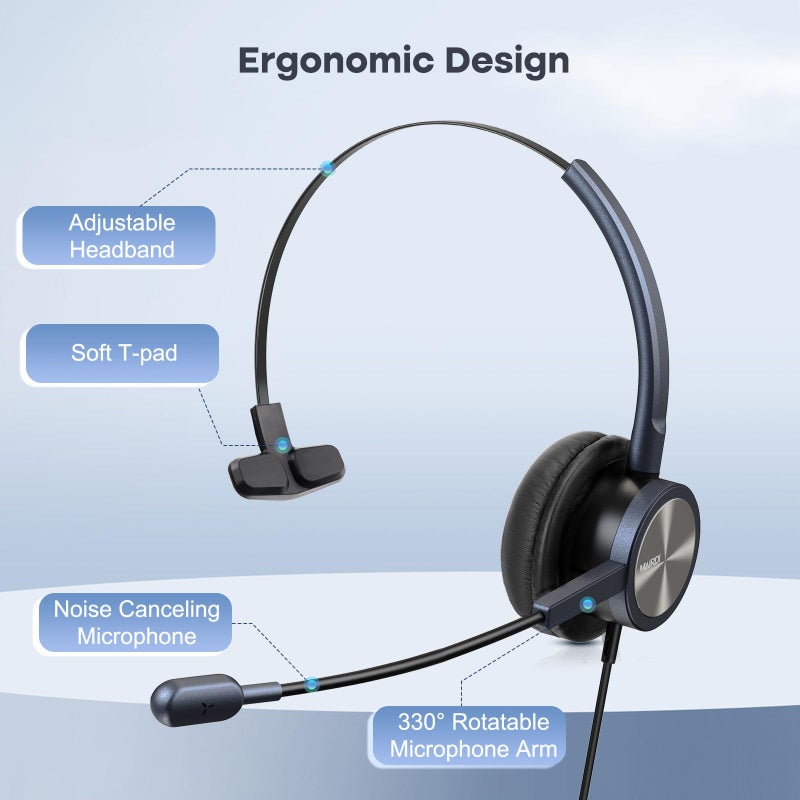 MAIRDI Telephone Headset with RJ9 & 3.5mm Jack for Office Landline Deskphone Cell Phone PC Laptop, Call Center Phone Headset with Microphone, Works for Cisco 7941 7965 6941 7861 8961 - Image 5
